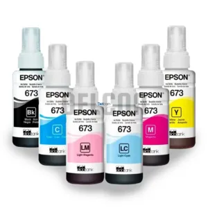 Botellas De Tintas Epson 673 EcoTank L800 / L805 / L810 / L850 / L1800 Color Negro / Cyan / Magenta / Amarillo / Cian Claro / Magenta Claro
