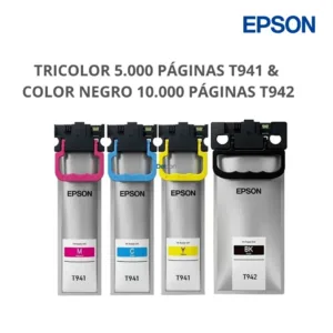 Pack Tintas Epson R04X y R04L Color Negro Cyan Magenta Amarillo, Para Impresoras Epson WorkForce Pro WF-C5210 / WF-C5290 / WF-C5710 / WF-C5790.