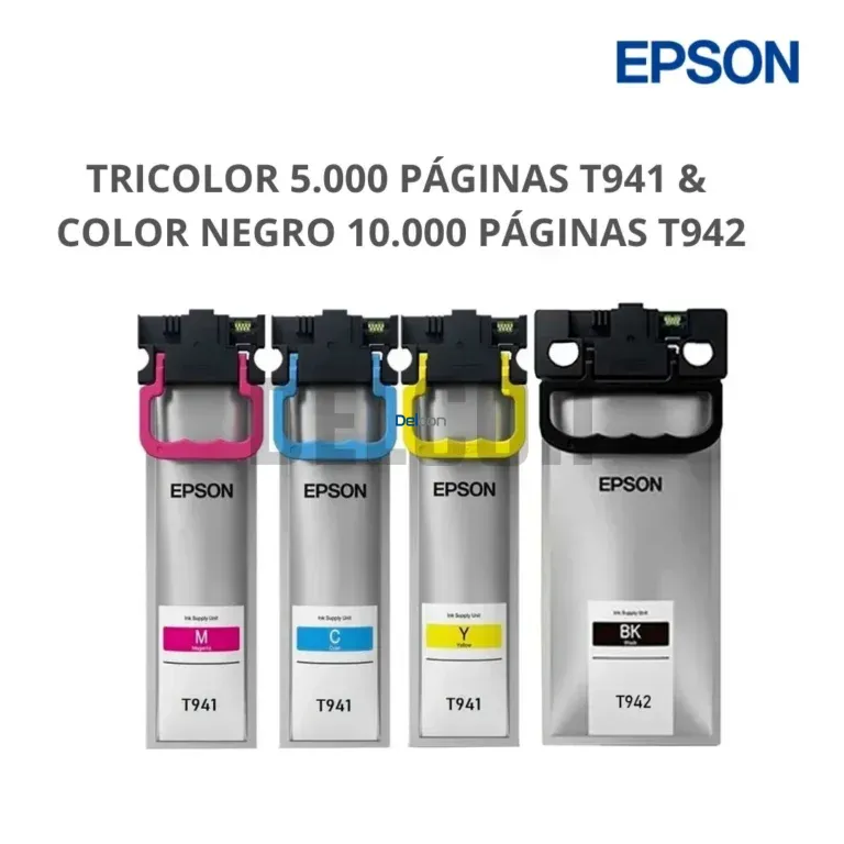Pack Tintas Epson R04X y R04L Color Negro Cyan Magenta Amarillo, Para Impresoras Epson WorkForce Pro WF-C5210 / WF-C5290 / WF-C5710 / WF-C5790.