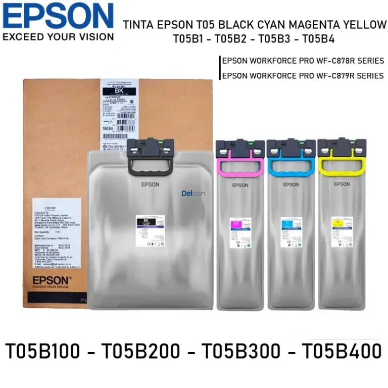 Kit De Tintas Epson T05B Color Negro Cyan Magenta Amarillo, Es Compatible Con Impresoras Epson WorkForce Pro WF-C878R / WF-C879R Series.