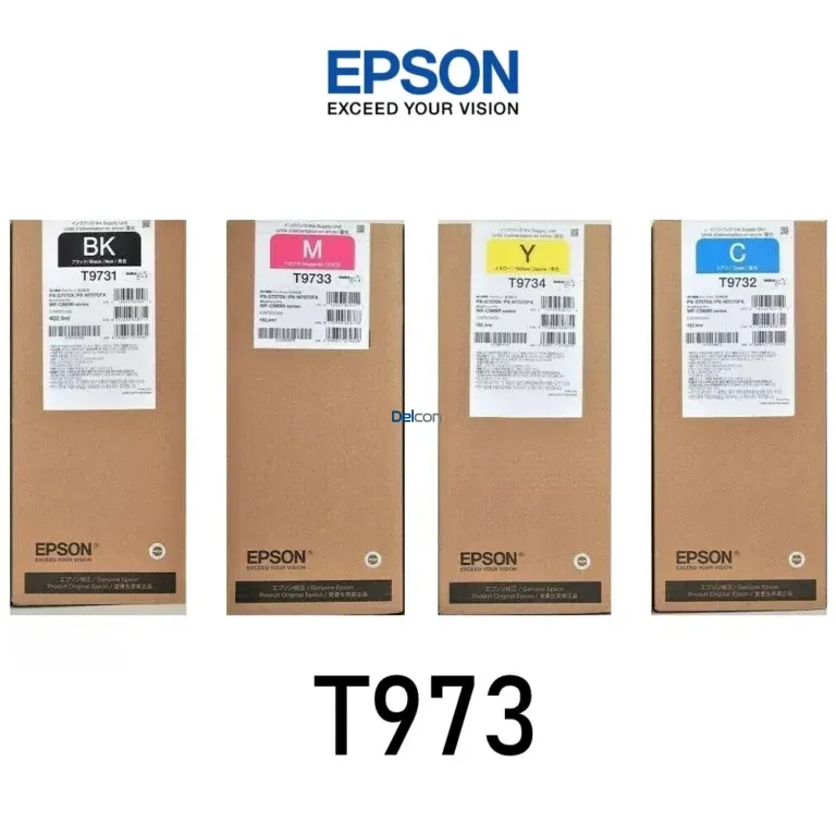 Juego De Tintas Epson T973 | T9731 | T9732 | T9733 | T9734 Color Negro Cyan Magenta Amarillo, Para Impresoras Epson WorkForce Pro WF-C869R Series.